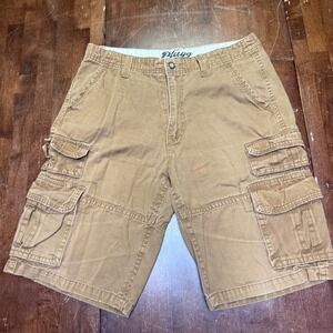 Plugg Cargo Shorts Mens 32 Brown Cotton Multi Pocket Utility Twill